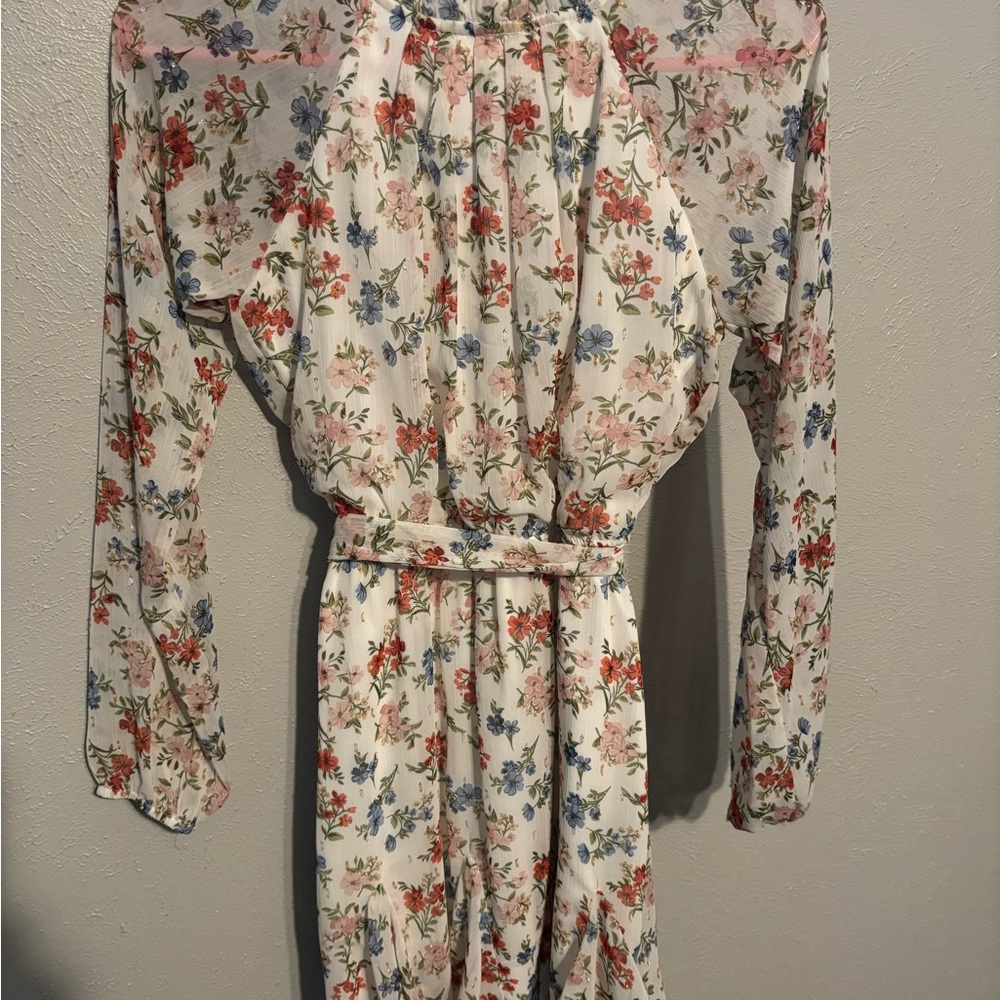 Trixxi Floral Ruffle Dress with Red and Blue Accents Juniors size Small EUC